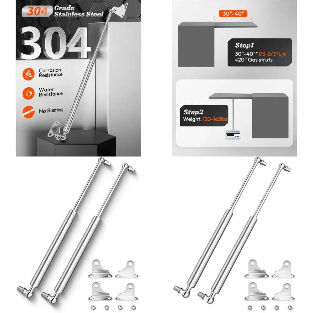 

Stainless Steel 20 150lb Gas Struts for RV Bed Lift, Boat Cover, and Engine Hood with Brackets (2-Pack)