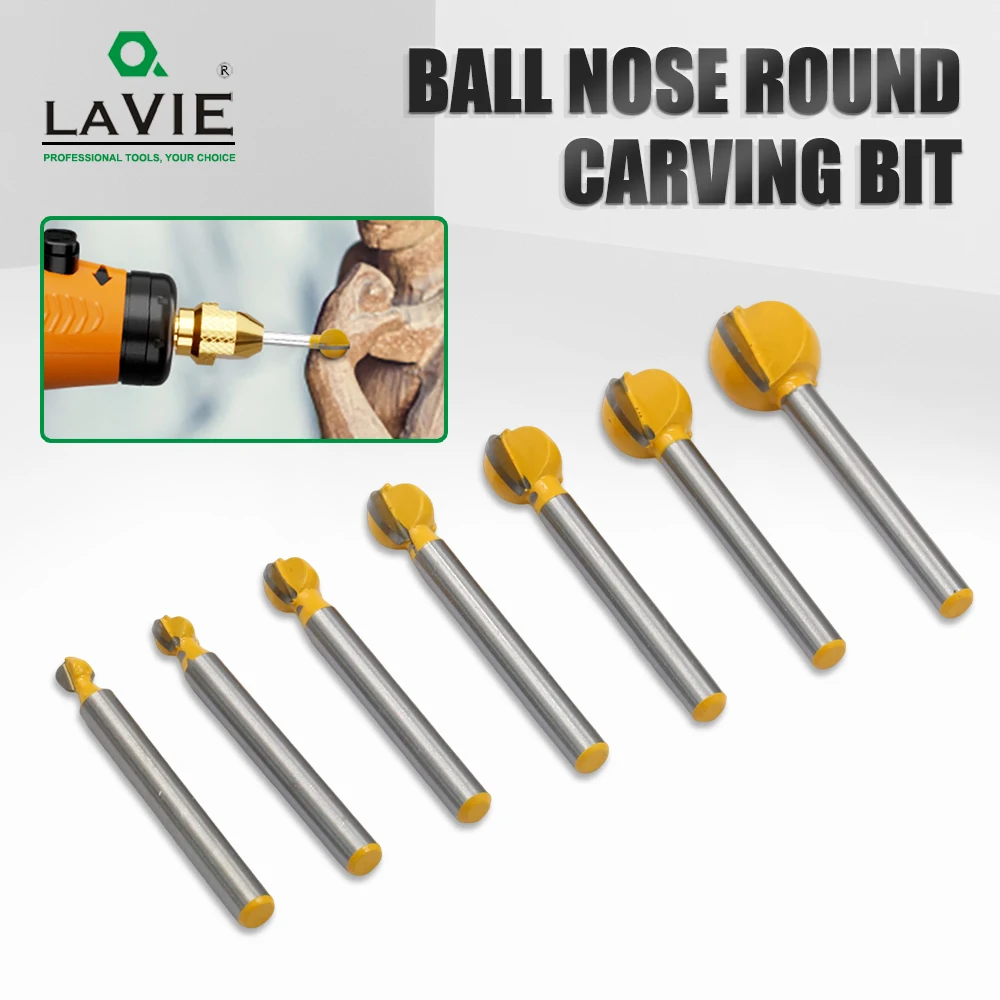 LAVIE 6mm Shank Ball Nose Router Bit - Coated for Smooth 3D Wood Carving, Relief Work and Contouring C06045