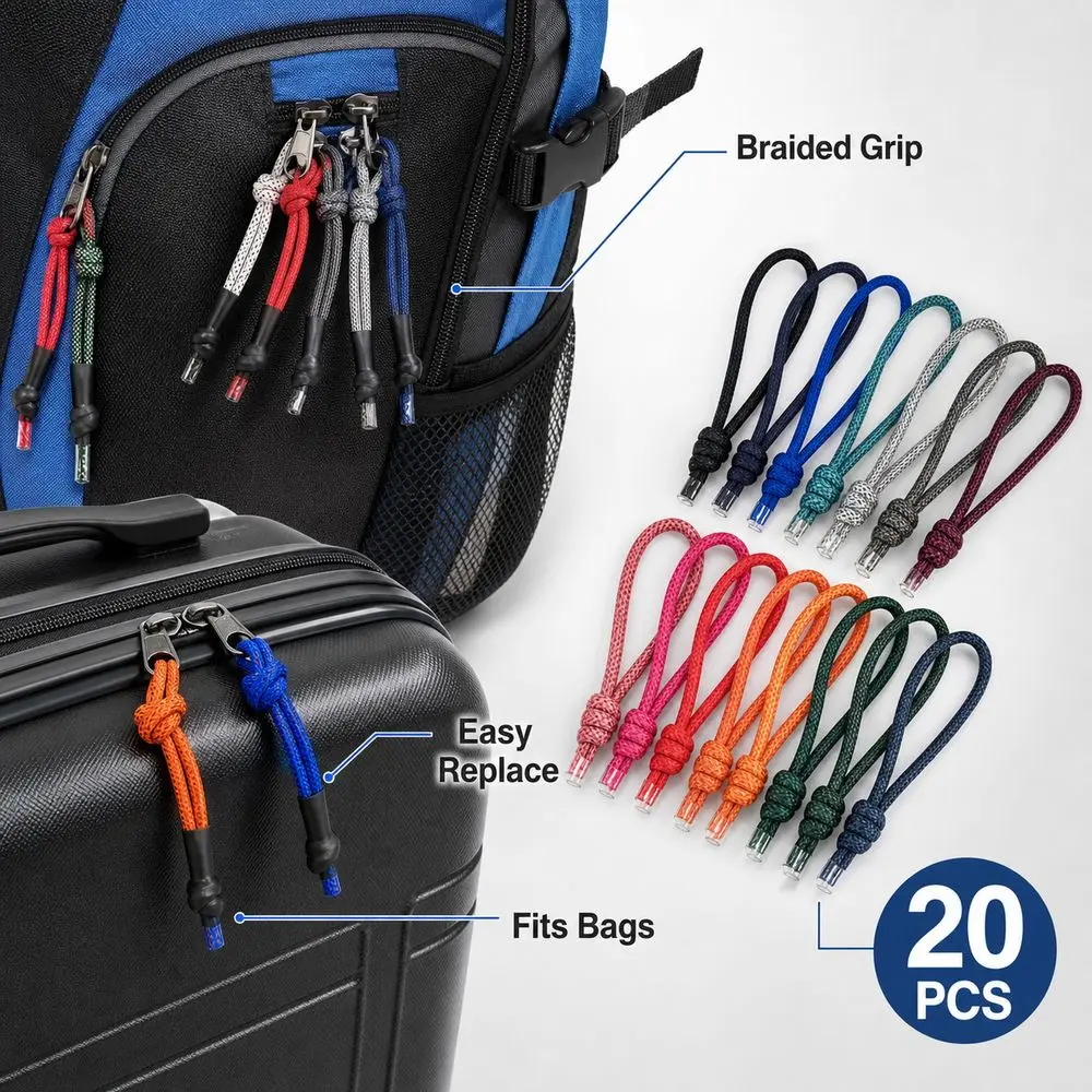 20Pcs New 8cm Zipper Pull Cord Knotted End Colorful Pattern Zipper Replacement Pull Braided Cord Backpack Accessories