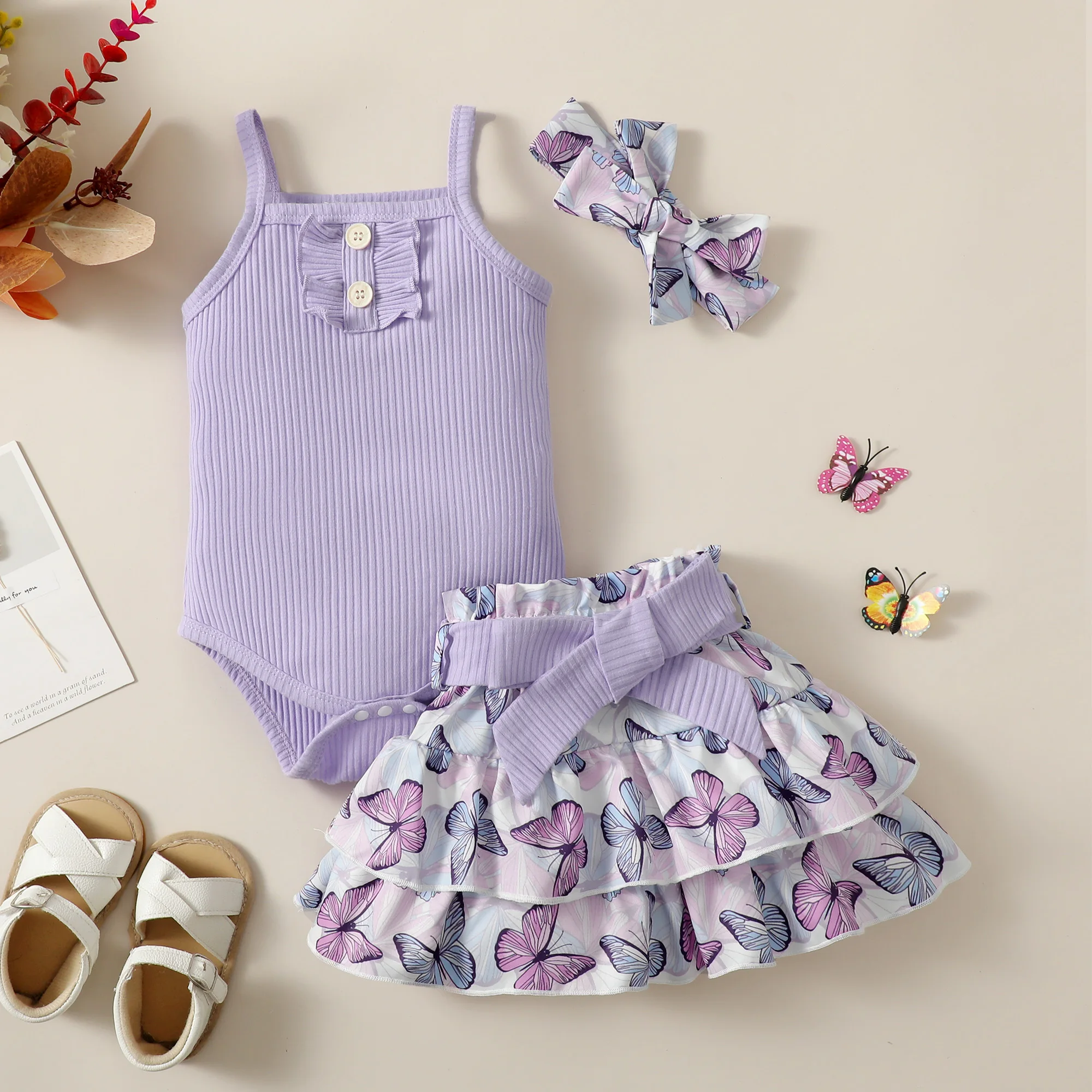 0-2 Year Old Newborn Baby Girls Summer Sleeveless Suspender Jumpsuit With Floral Print Short Skirt Cute Fashion Toddler Set