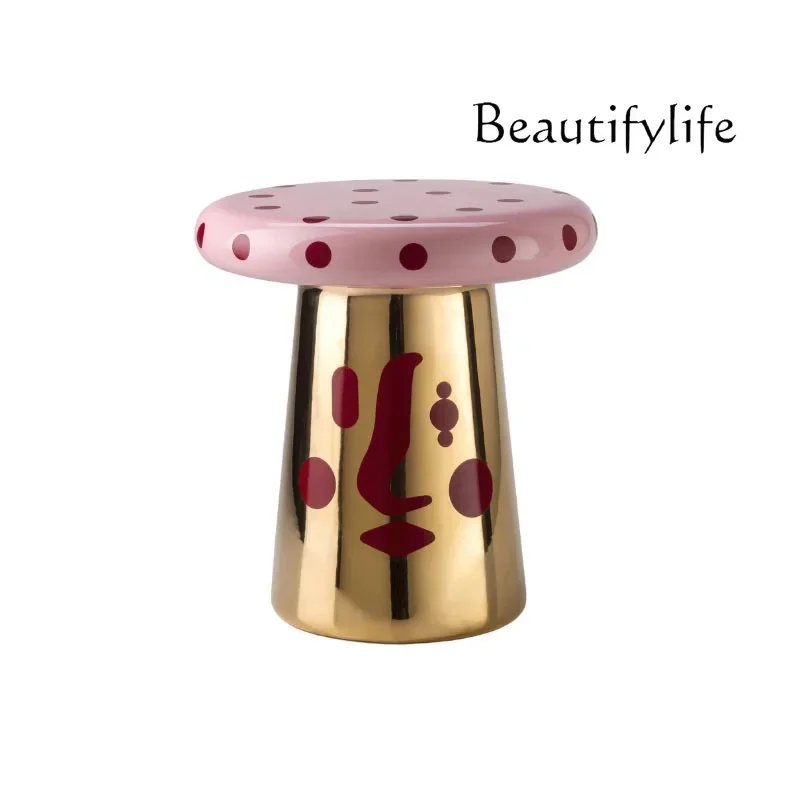 X Nordic Designer Living Room Sofa Bedroom Side Few Round Fiberglass Mushroom Stool Stainless Steel Electroplated Coffee Table view 2