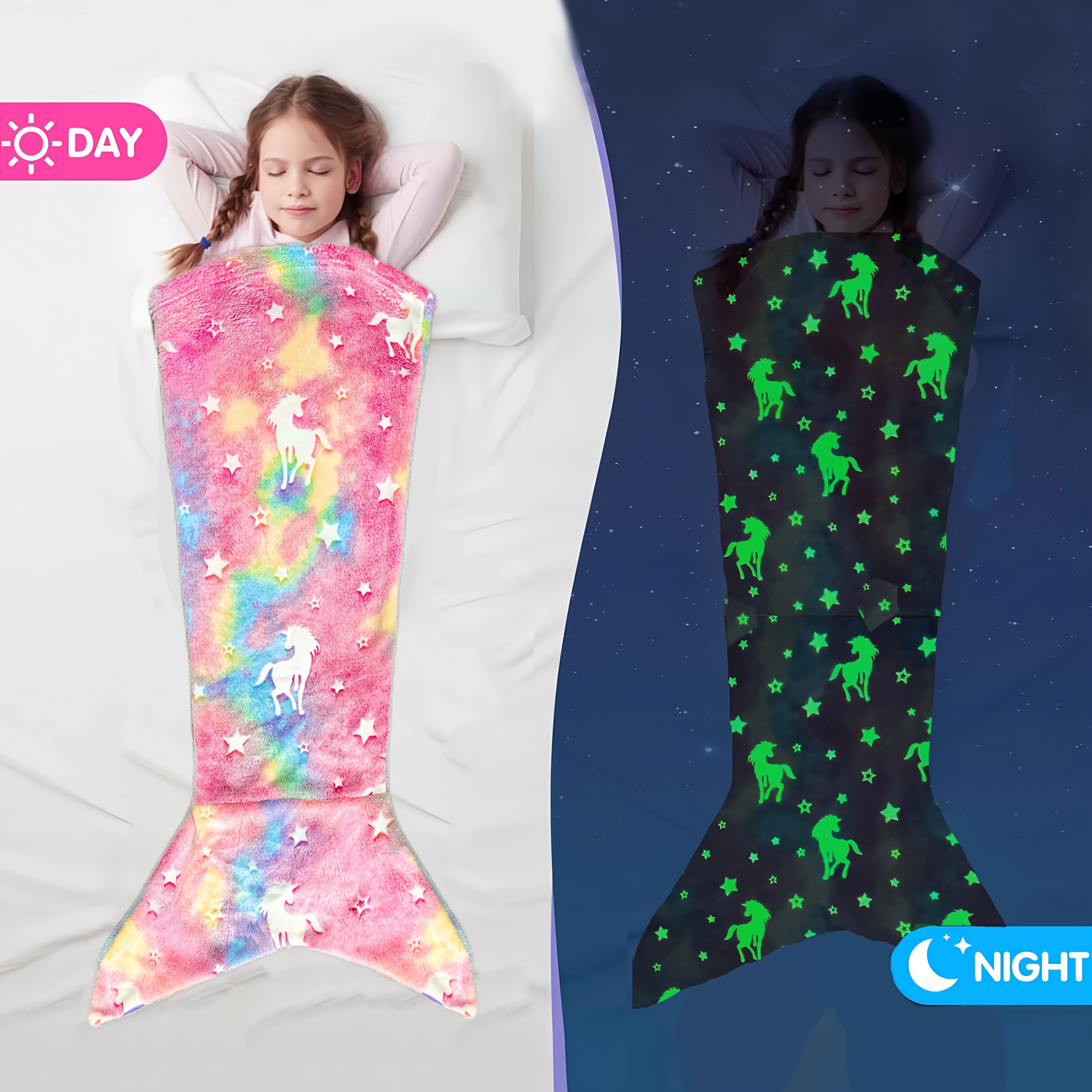 

Светящийся в темноте спальный мешок-русалка для детей, носимое одеяло с дизайном звездного неба, фланелевый светящийся мешок-хвост русалки для девочек