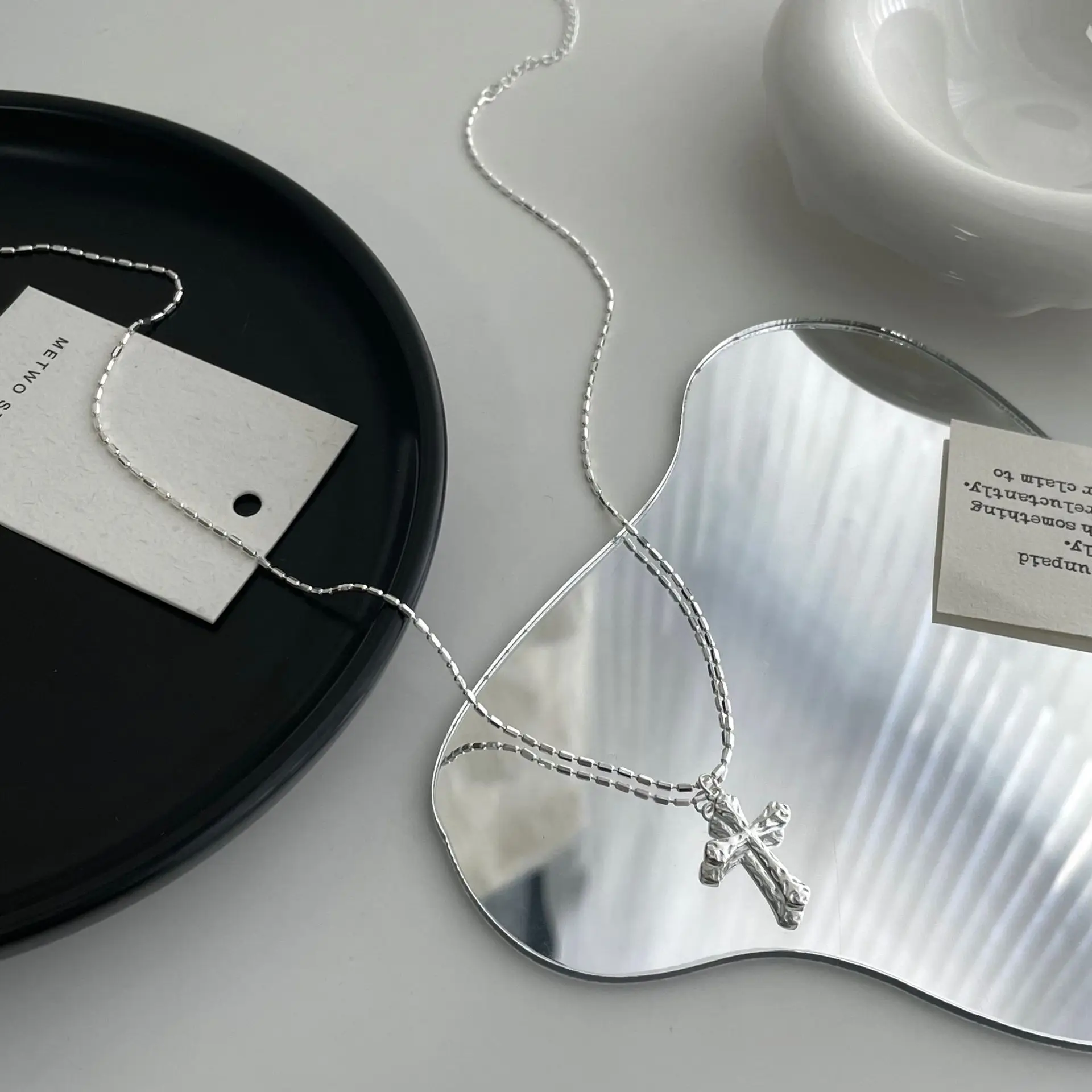 S925 pure silver cross cold style necklace sweet and cool women's ins Korean version simple collarbone chain