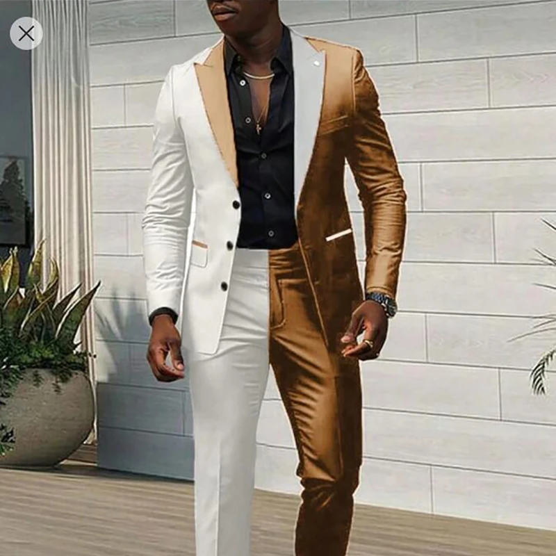 Splice Color Men Suits Wedding Peaked Lapel 3 Buttons Groom Tuxedo Slim Bridegroom Suits 2 Pcs Jacket with Pants Fashion Design