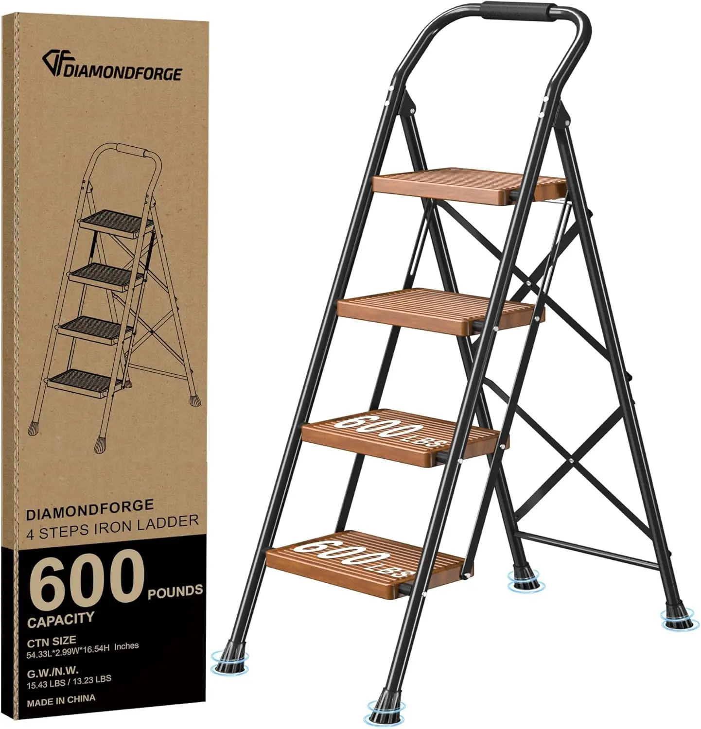 

Step Ladder Foldable Folding Stool - for Home Adults Kitchen 4 Stepping Extension Tall Heavy Duty with Handrails - Closet
