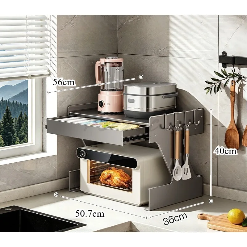 Kitchen Microwave Shelf Household Rack Oven Storage Rack Household Rice Cooker Multifunctional Pull-out Shelf