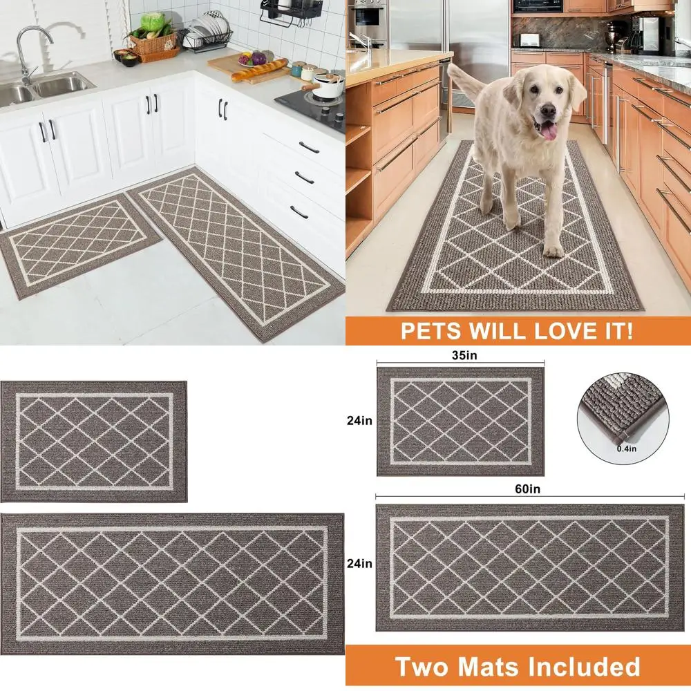 

Нескользящие моющиеся кухонные коврики, набор из 2 предметов, коричневые, 24x35 и 24x60