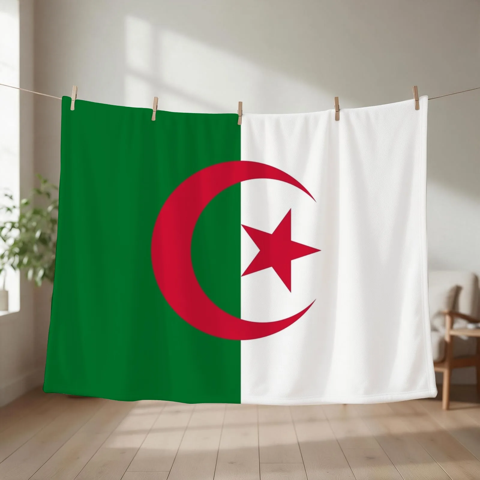 Algeria Flag Throw Blanket couch cozy soft plush fuzzy picnic outdoor blanket