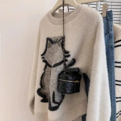 Spring Autumn New Round Neck Long Sleeve Fashion Sweater Women High Street Printing Pullovers Vintage Elegant All-match Tops