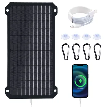 30W All Black Solar Panel Charger Voltage Current Display USB +Type C Interface Output Hig