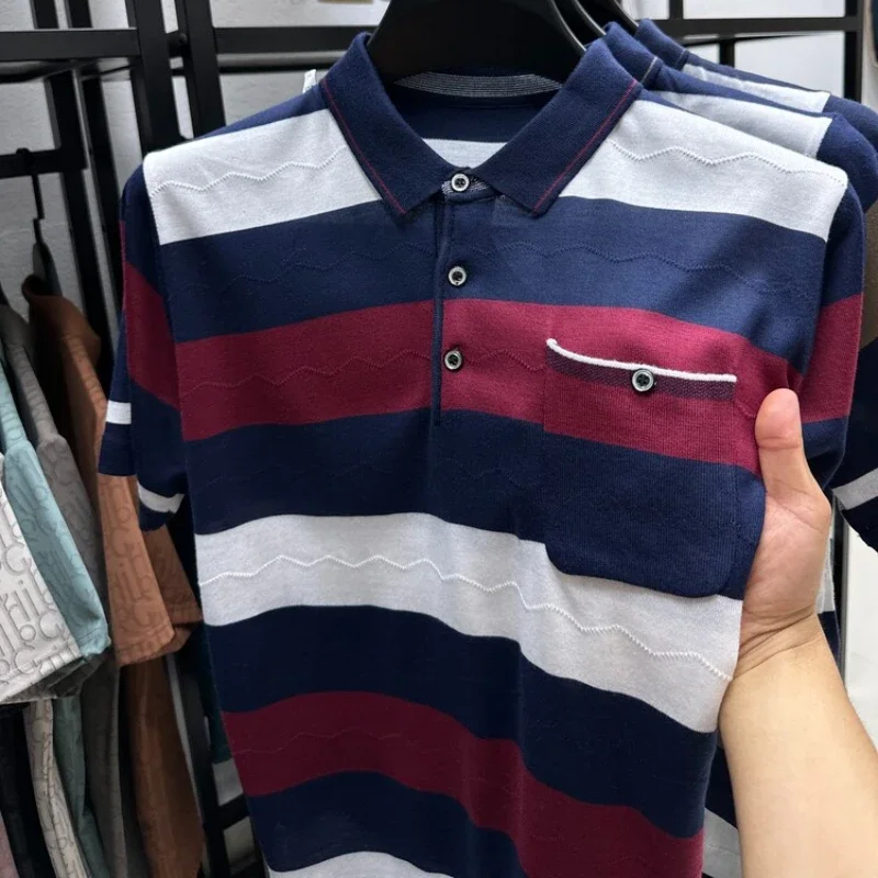 POLO de manga corta para hombre, camiseta a rayas informal y a la moda, novedad de verano