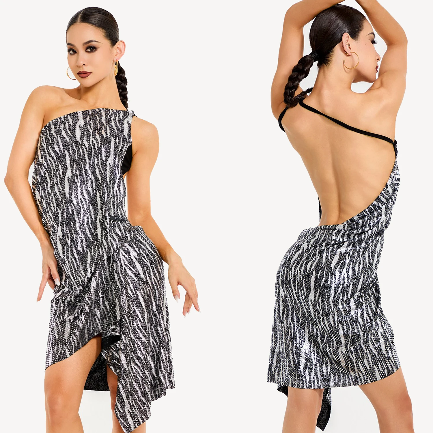 New One Shoulder One-Piece Backless Dress Irregular Women's Latin Dance Practice Performance Chacha Tango Samba Dance DQL10243