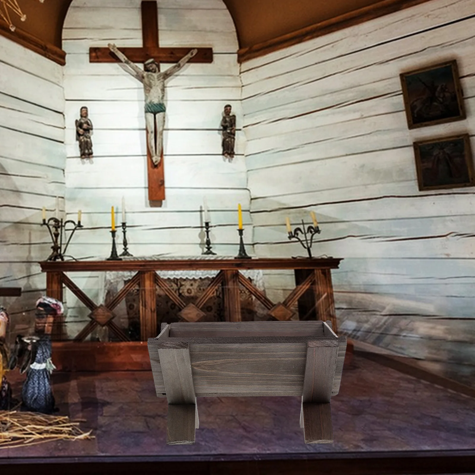 

Miniature Wooden Manger For Jesus Nativity Scene Craft Christmas Village Religious Decor Tabletop Ornament Wood Creche Xmas