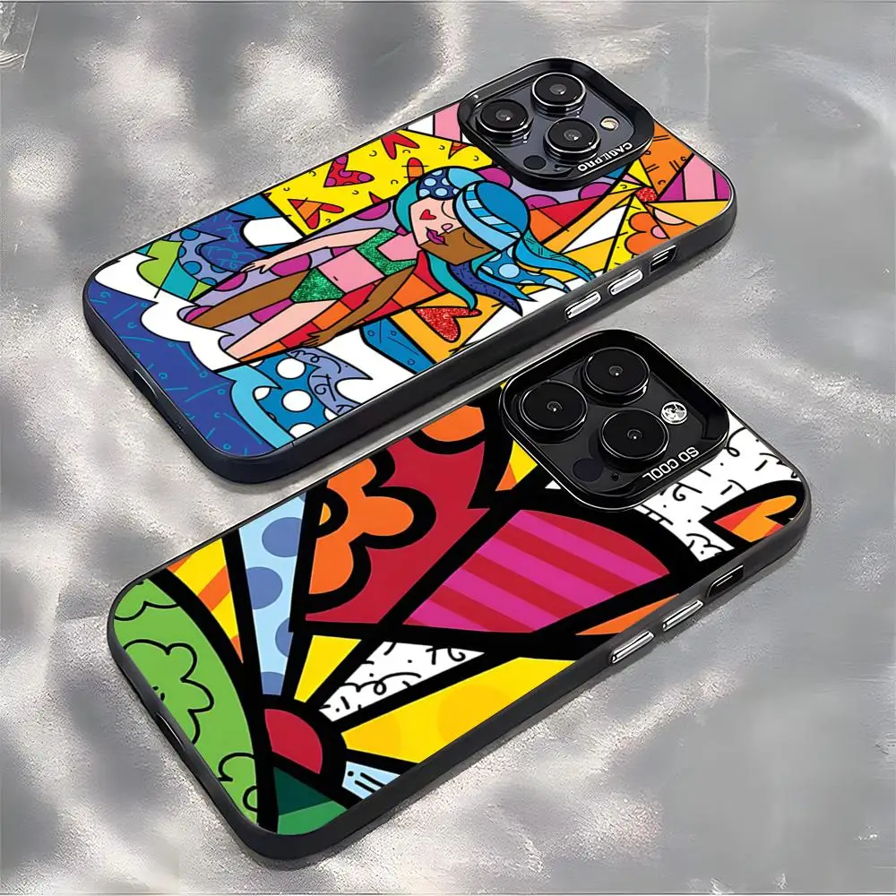 Capa de Celular Prata Colorida Artística R-Romero B-Britto para iPhone 17 Air 16 E 15 14 Plus 13 12 11 Pro Max