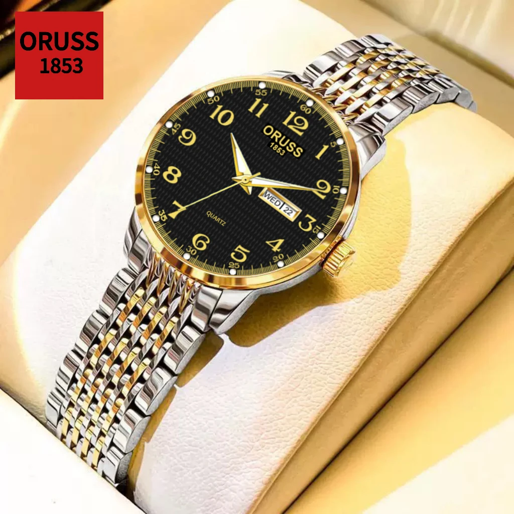 

ORUSS Women's Watch Authentic Luxury Brand Stainless Steel Quartz Ladies Watch Date and Day Display Patterned Dial