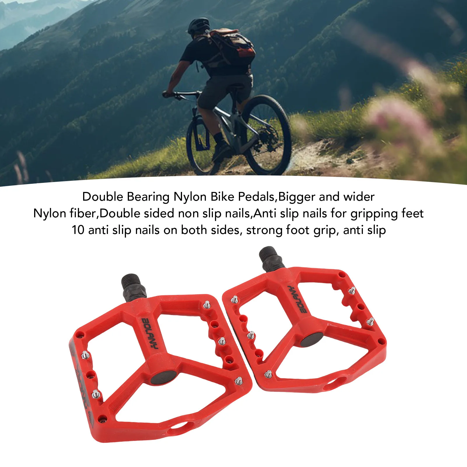 دواسات الدراجة من ألياف النايلون بمحمل مزدوج ومضادة للانزلاق وخفيفة الوزن ومنصة مسطحة ودواسات الدراجة أنيقة وسهلة الاستخدام للدراجات الجبلية باللون الأحمر
