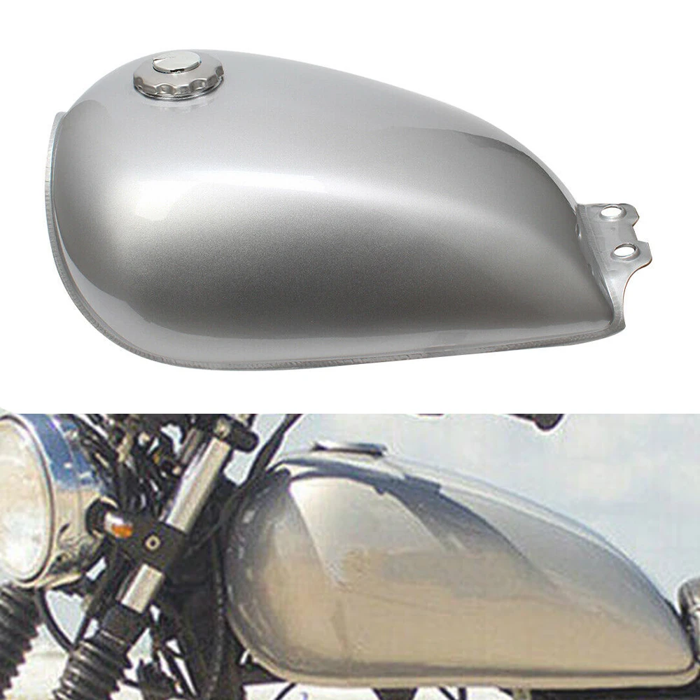 Motorcycle Silver 9L 2.4 Gal Gas Fuel Tank Universal For Suzuki GN125 GN250 All Model Cafe Racer