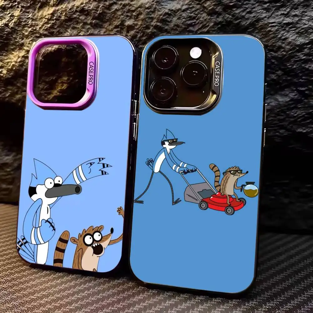 

Lazy M-Mates M-Mordecai and R-Rigby Phone Case For iPhone17,16,15,14,13,12,11 Plus,Pro Max Colored Silver Plated Inside Cover