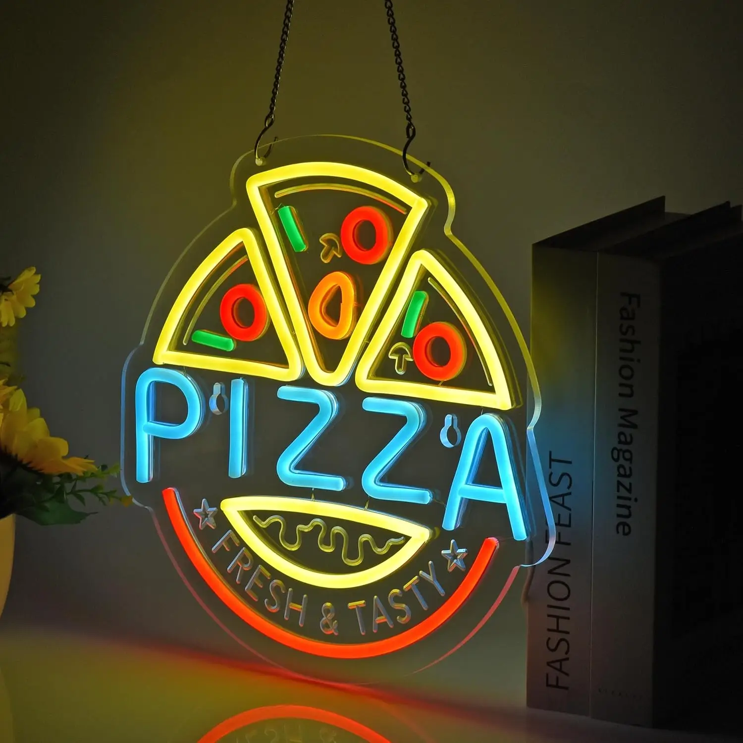 Pizza Neon Sign LED Fresh Tasty Neon Light Dimmable for Restaurant Kitchen Bedroom Game Room Shop Convenience Store Decor Gift