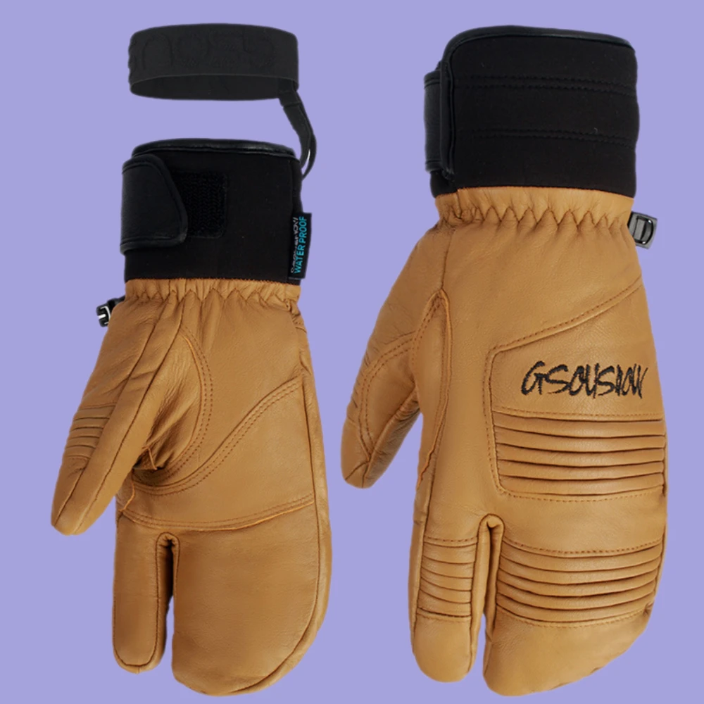 

Износостойкие лыжные перчатки с тремя пальцами, женские/мужские водонепроницаемые лыжные перчатки из утолщенной овчины для занятий спортом на открытом воздухе, профессиональные лыжные перчатки