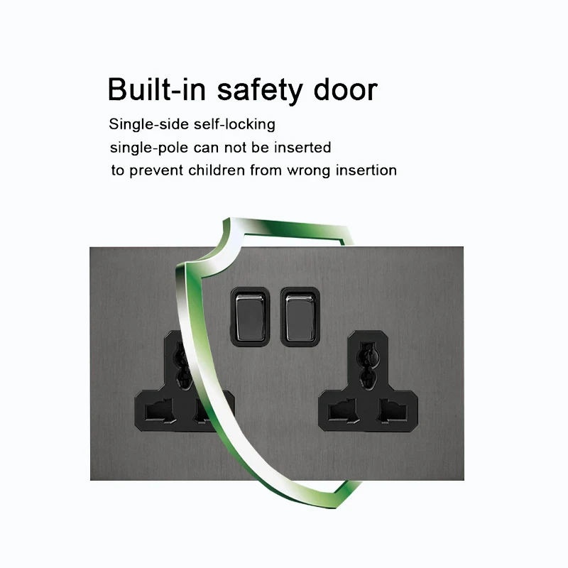 Grey Stainless Steel Metal Panel Wall Light Switch 2 Way Universal Power Socket Europe UK French Socket Type C Charger Port image 5