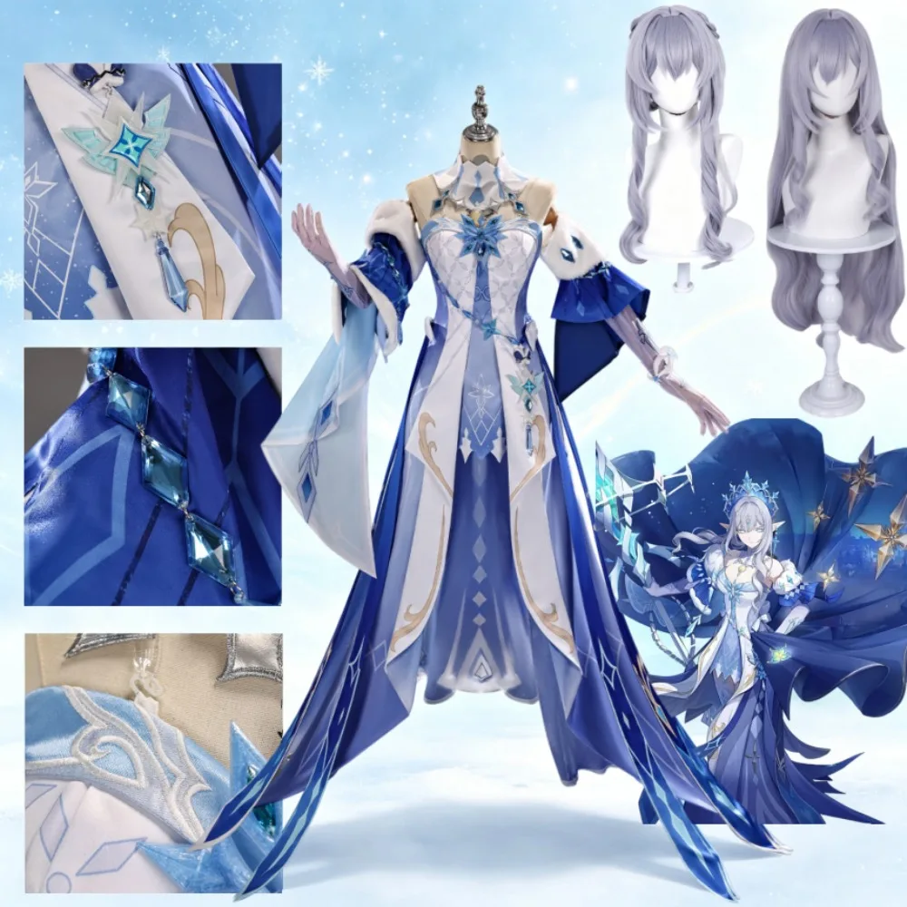 Disfraz de Tsaritsa Anastasya de Genshin Impact, exquisito, con accesorios y peluca, ideal para representar al personaje de la Reina del Hielo en eventos como Comic-Con.