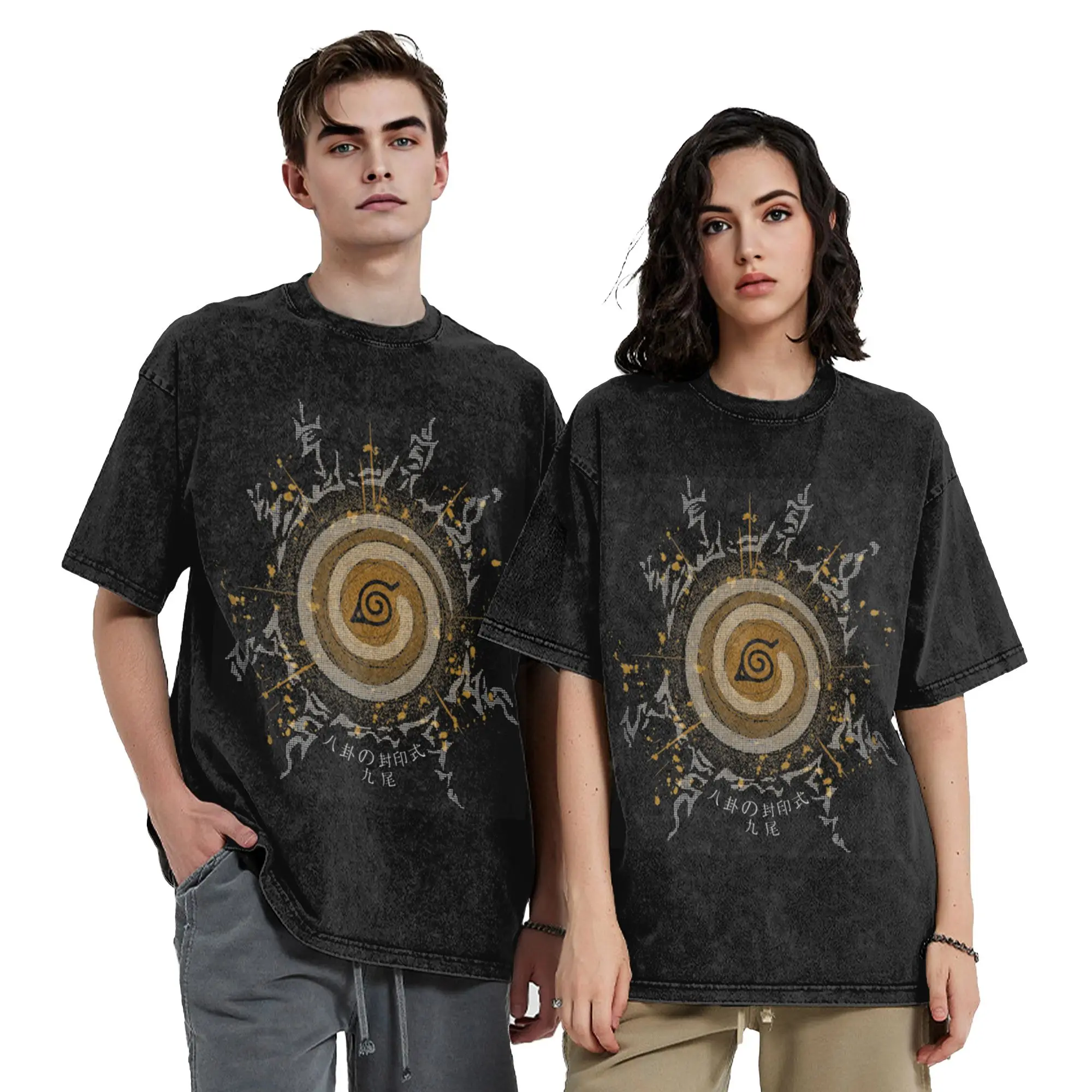Narutoes Washed T Shirt Kyubi Hip Hop Novelty T-Shirts Oversize Streetwear Cotton Summer Tops Tee Shirt for Men Women
