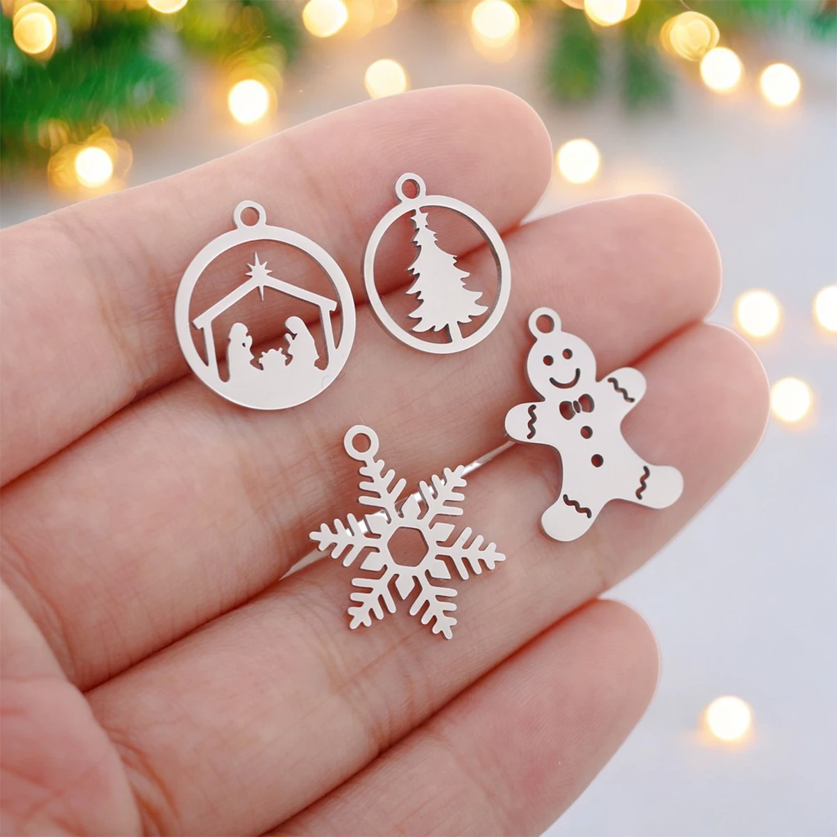 Harong Stainless Steel Christmas Pendant Snowman Elk Snowflake Tree DIY Charms Accessories Jewelry Gifts for Women Men 2 Colors image 5