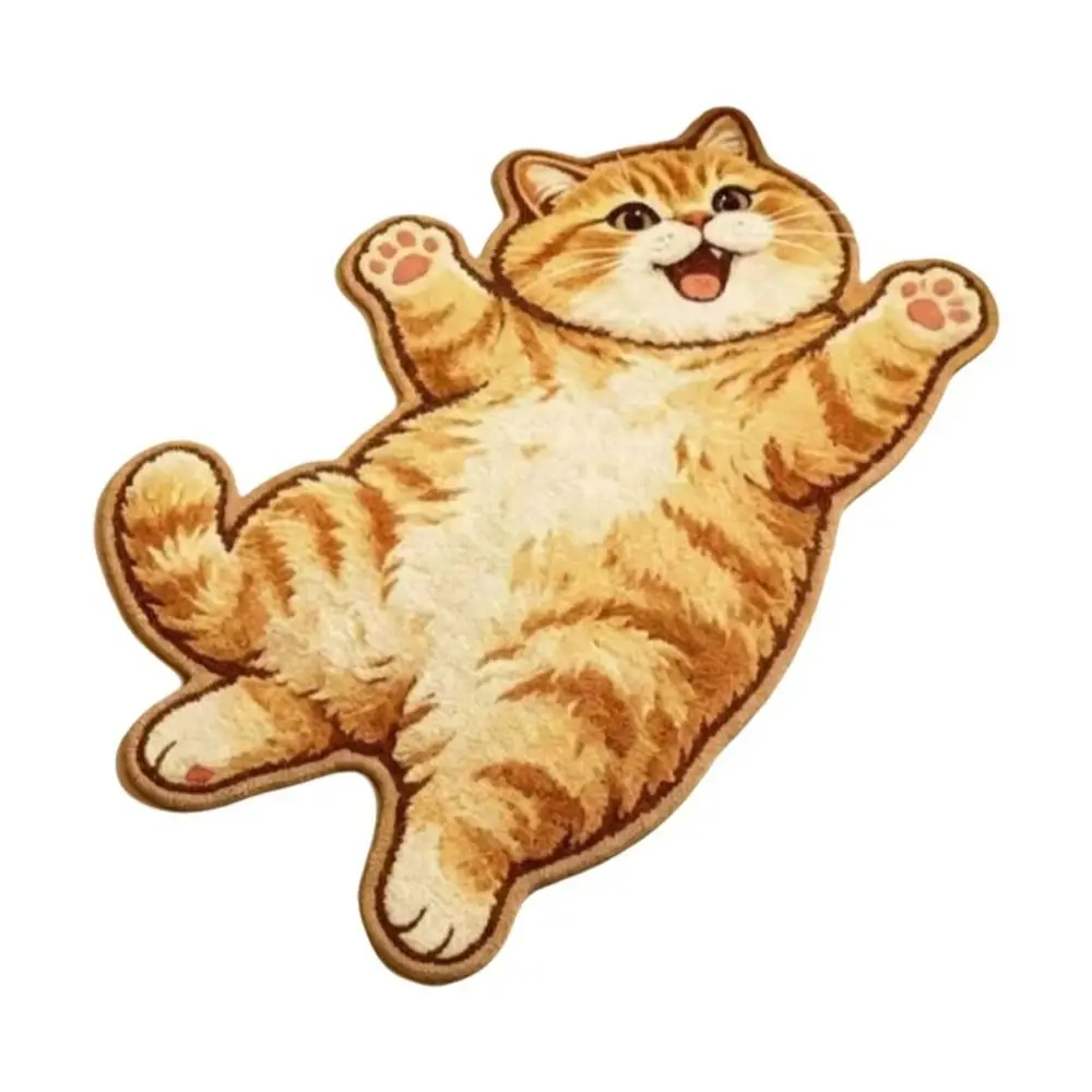 Cute 2D Cat-Shaped Area Rug Anti-fouling Easy to Clean Home Decor Carpet Non-Slip Cartoon Carpet Living Rooms