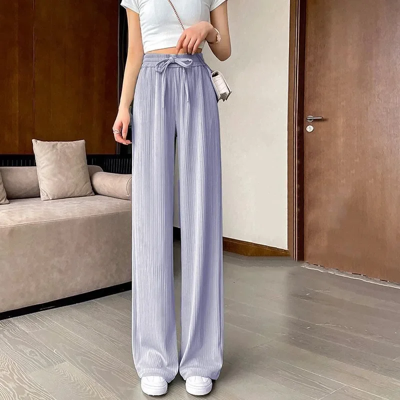 Temperamento Mop Pants New Ice Silk pantaloni a gamba larga di grandi dimensioni femminile Joker Slim Summer Sunscreen Drape Straight