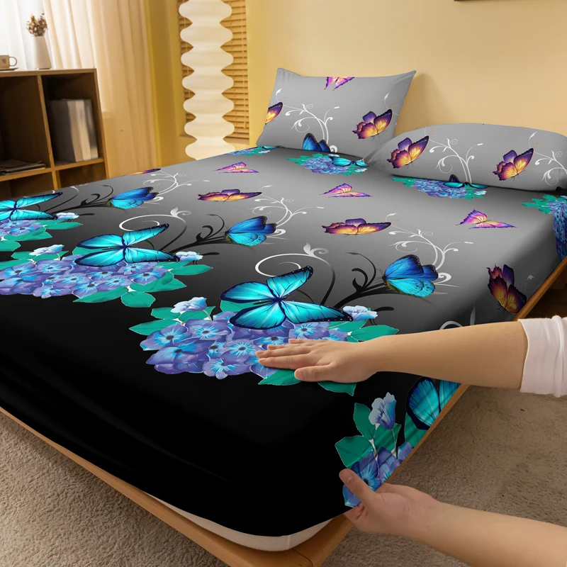 1 Piece of Flower Flying Butterfly Dance Pattern Frosted Bedsheet, Bedroom Printed Bedspread, Bedding (Excluding Pillowcases)