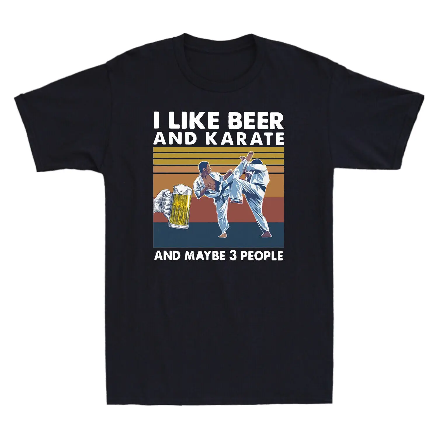 Retro I Like Beer And Karate And Maybe 3 People Vintage Men's T-Shirt Cotton Tee