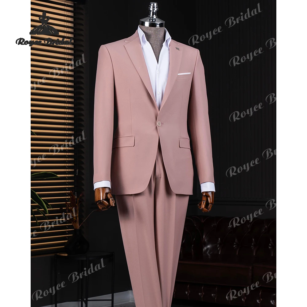 Grayish Pink Notch Lapel Two Piece Men's Wedding Suit 2026 Single Breasted Business Evening Suit Customized trajes para hombre