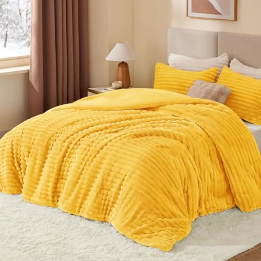 Fleece Comforter Set -Super Soft and Warm Fluffy Bedding, Luxury Fuzzy Heavy Bed Set for Winter with 2 Pillow Cases