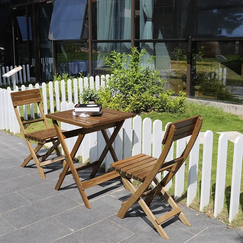 Juego de comedor plegable portátil, mesa y sillas compactas de madera para balcón o camping, resistente al agua y anticorrosión