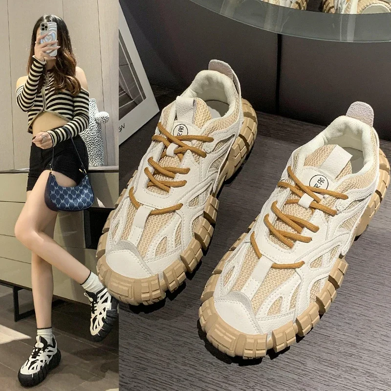 Zapatillas De Deporte sepatu Sneakers wanita Fashion Sneakers Chunky wanita desainer sol tebal jaring bersirkulasi sepatu tangki ban kasual