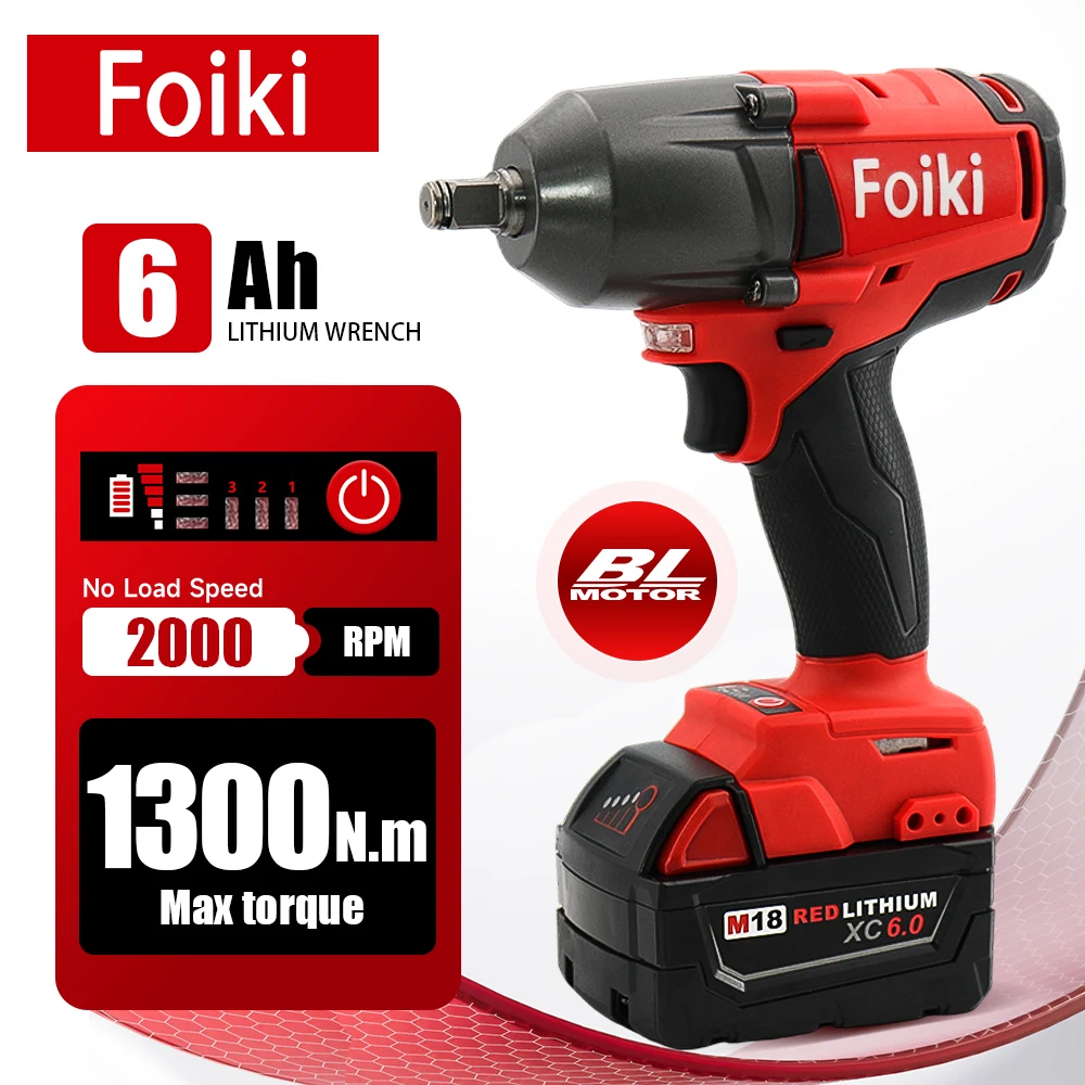 

Foiki 18V Pro Brushless Electric Wrench - 2000rpm, 1/2" Drive, DeWalt-Compatible Ideal for Auto Repair, Industrial & Power Tools