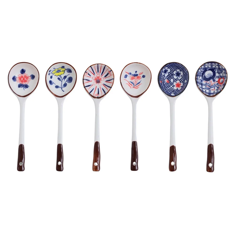 Hand Painted Ceramic Spoon Afternoon Tea Coffee Stirring Spoons Long Handled Soup Spoons Dinner Spoons Creative Dessert Spoon