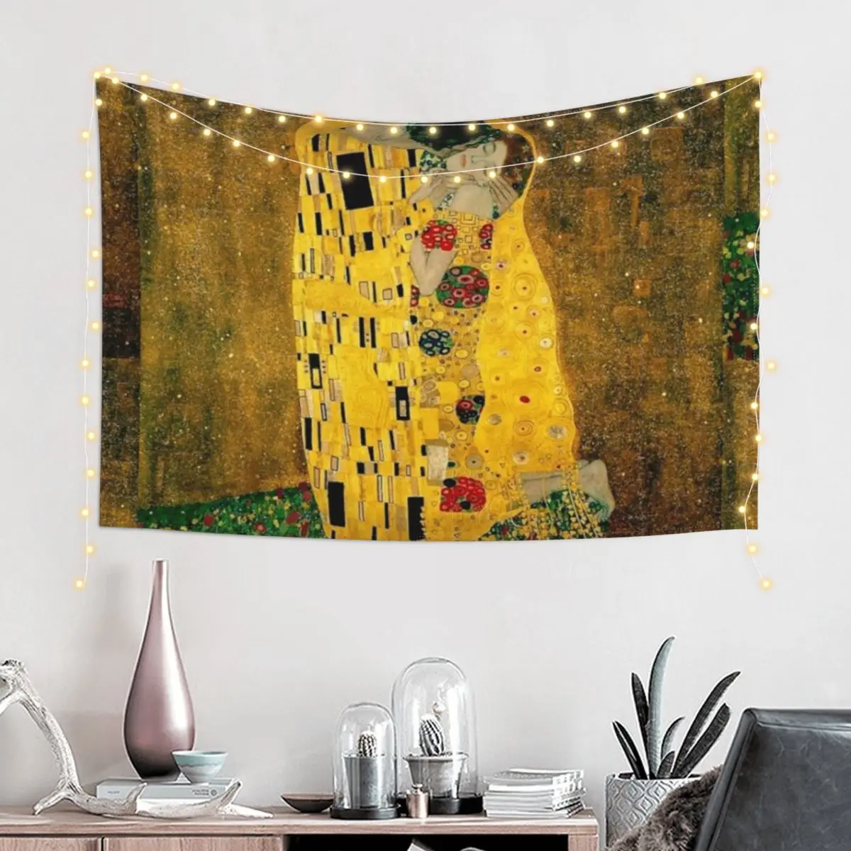 The Kiss by Gustav Klimt|Liebespaar - The Lovers Tapestry Decoration Bedroom Decorative Wall Mural Tapestry