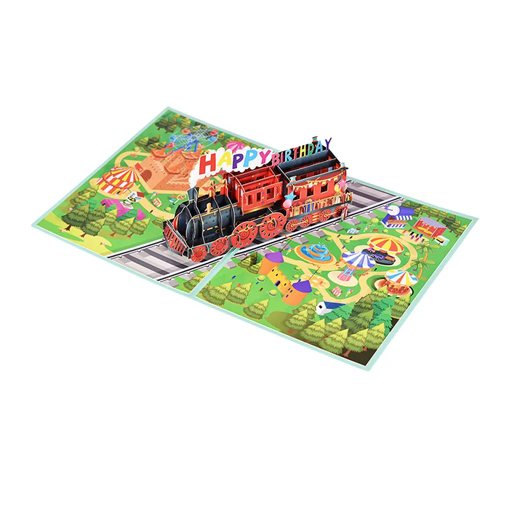 

Birthday Train Greeting Card DIY Paper Cards Blessing Gifts Boys 3D Design