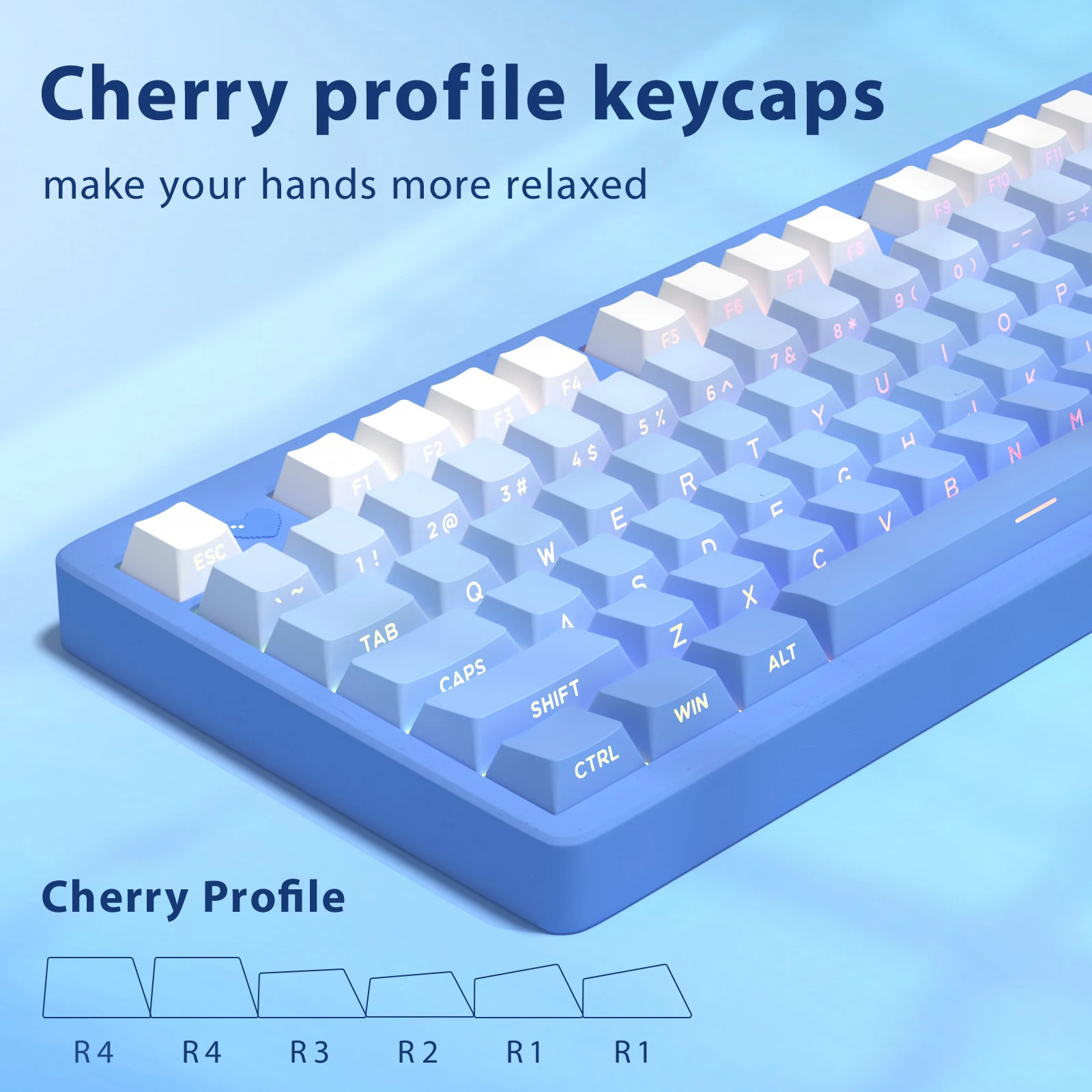 KBDiy 133 Keys Caps Gradient Blue Keycaps Shine Side Print Shine Through Backlit PBT Cherry Keycap for Mechanical Game Keyboard