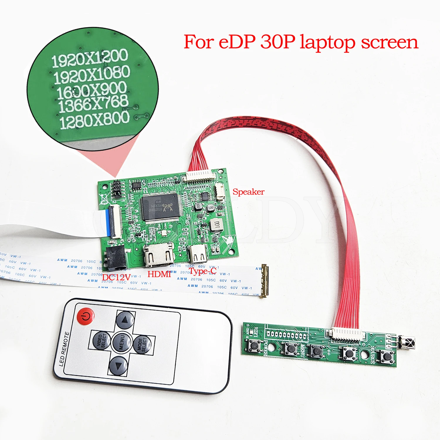 Placa controladora HDMI tipo C a EDP sin unidad, placa controladora LCD EDP 30P 60hz, pantalla portátil para ordenador portátil 1920*1080 1366*768 1280*800