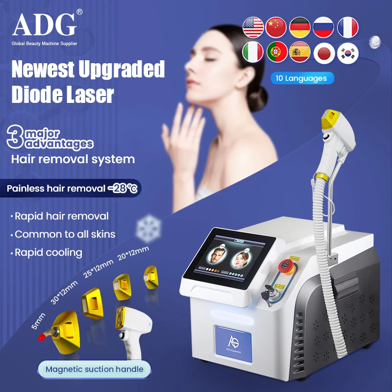 

Newest Upgraded handle 755 1064 808nm Diode Laser Hair Removal Machine Painless Permanent Epilator best cooling whole body use