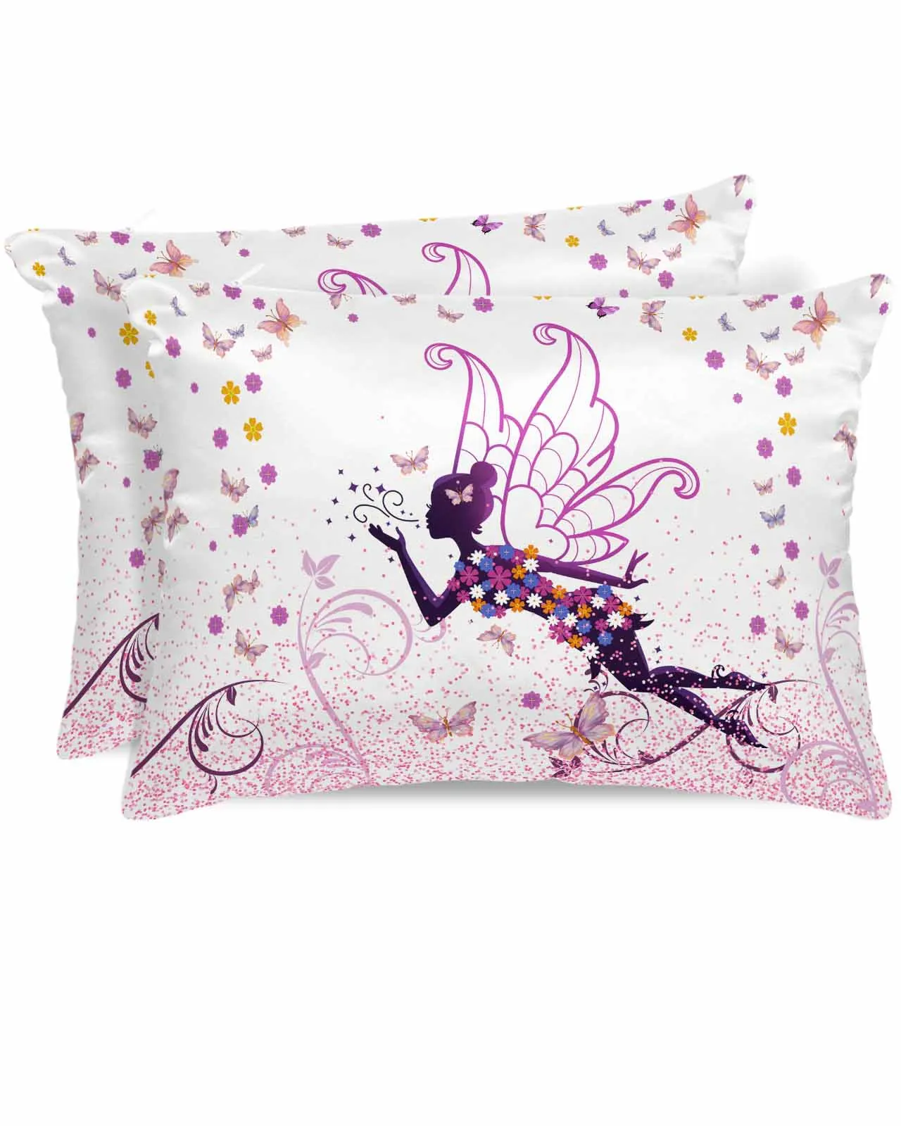 Fairy Elf Sparkling Pink Butterfly Flower Bed Satin Pillowcase Sofa Pillow Cover Case Bedroom Satin Cushion Covers Home Decor