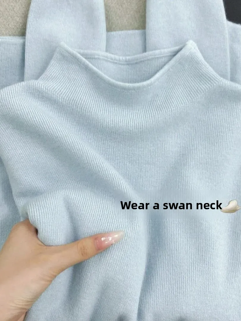 

Мягкий шикарный женский вязаный свитер с высоким воротником-стойкой, осенне-зимний базовый топ для многослойных образов, цвет морской соли