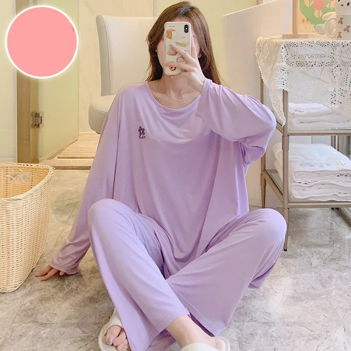 M-5XL Modal Cotton Pajamas Set New Large Size Long Sleeve Casual Top + Trousers Suit Autumn Winter Sleepwear Women Pijama Mujer