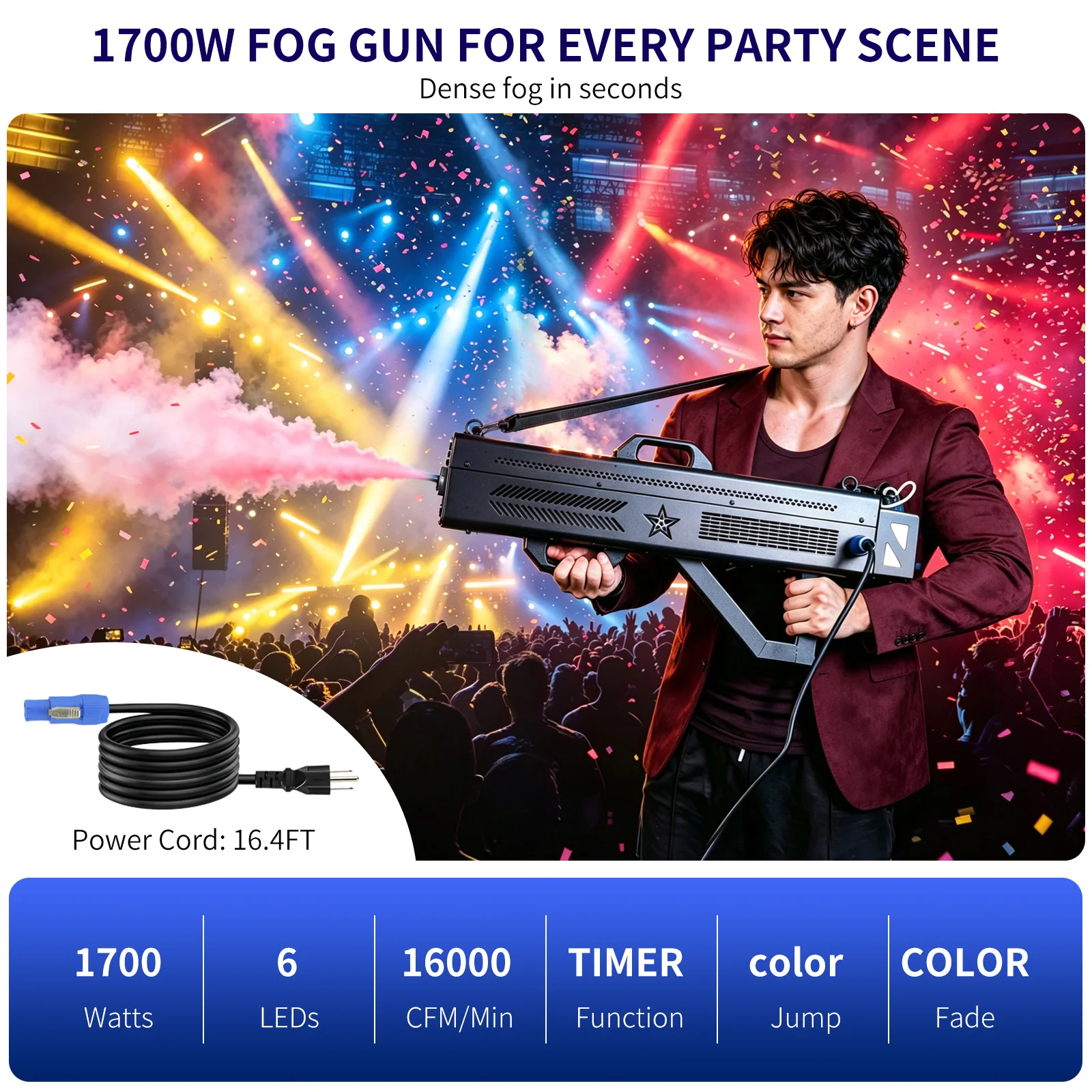 1700W LED RGB Handheld Smoke Gun Stage Special Effect Equipment Smoke Sprayer for DJ Disco Christmas Party Wedding view 3