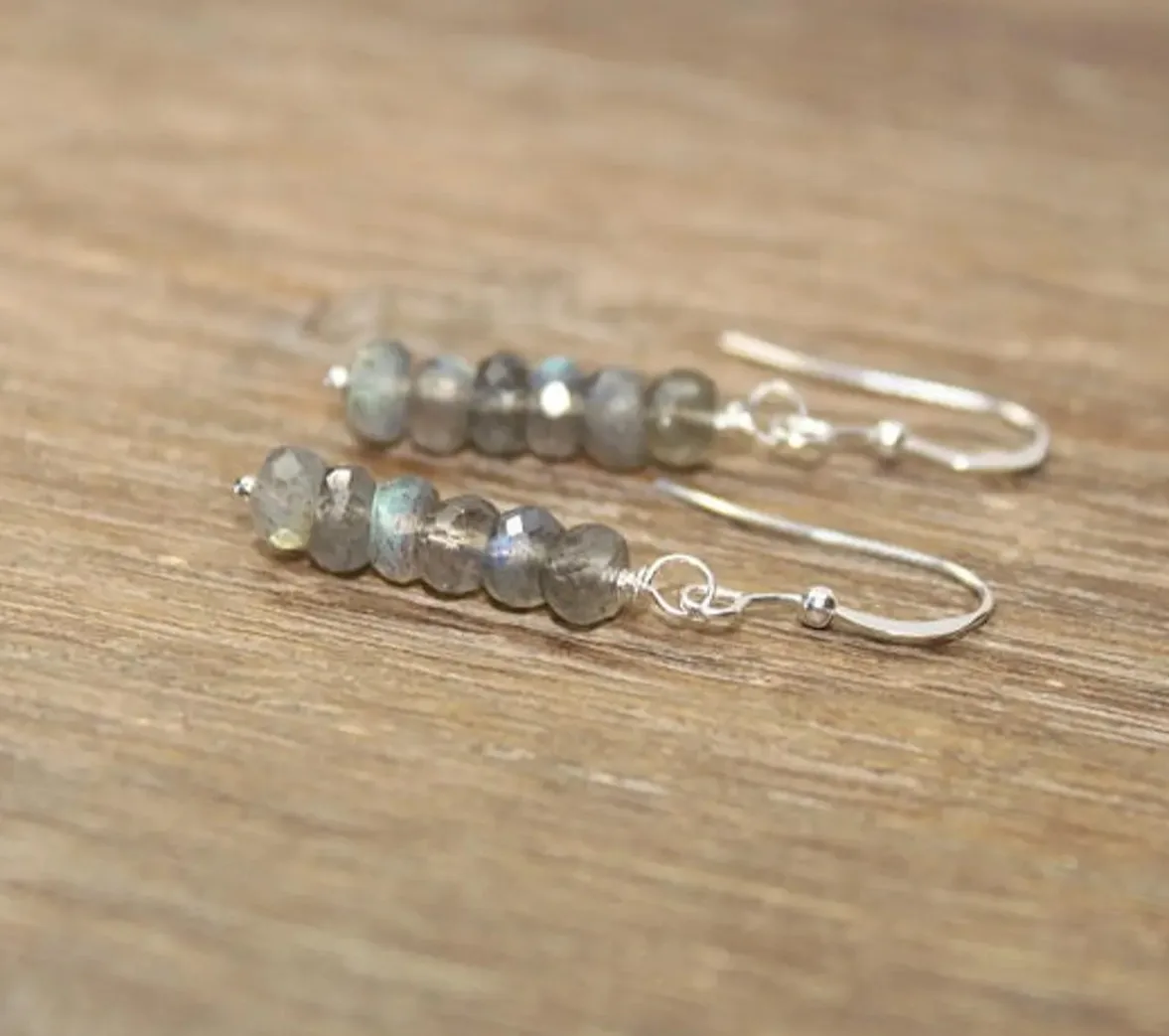 Labradorite Earrings, Labradorite Jewelry, Wire Wrapped,  Dangle, Drop Earrings, Blue Flash, Gray