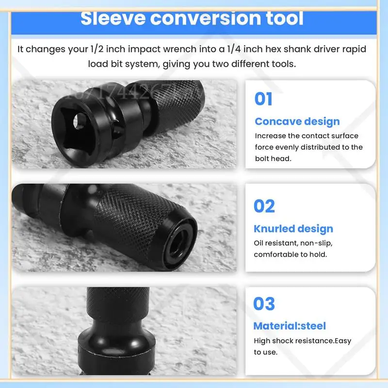 

-A16I 1/2 Inch Square To 1/4 Inch Hex Ratchet Socket Wrench Socket Adapter Spanner Set Drive Converter Impact Tool