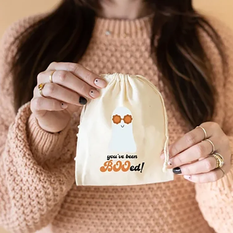 

5Pcs You've Been Booed Halloween Party Candy Bags Fashionable Ghost Drawstring Gift Bag Trick or Treat Interesting Accessories